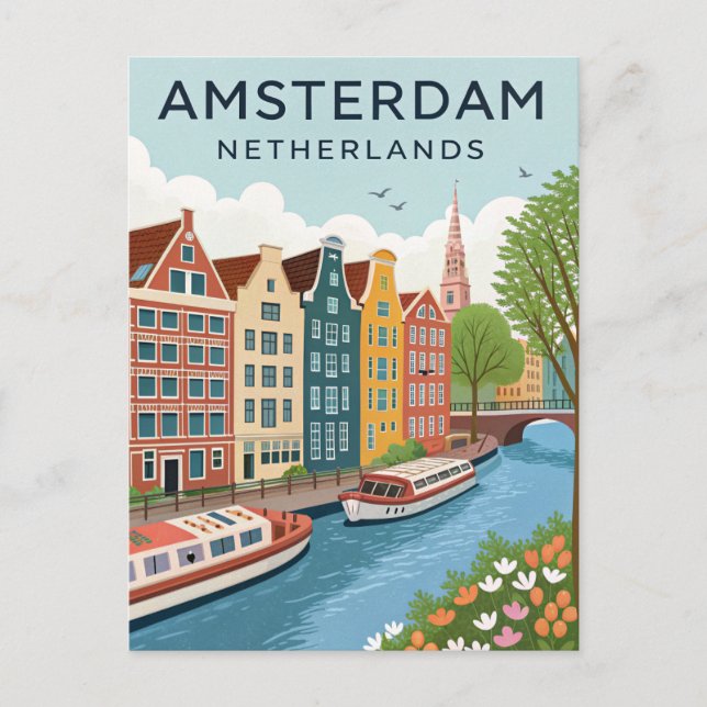 Carte Postale Vintage Amsterdam Travel (Devant)