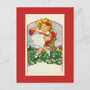 Carte Postale Vintage Antique Livraison de Coeurs Valentine's