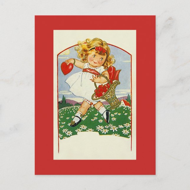 Carte Postale Vintage Antique Livraison de Coeurs Valentine's (Devant)