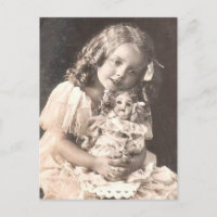 Vintage Antique Portrait d'une fille et sa poupée