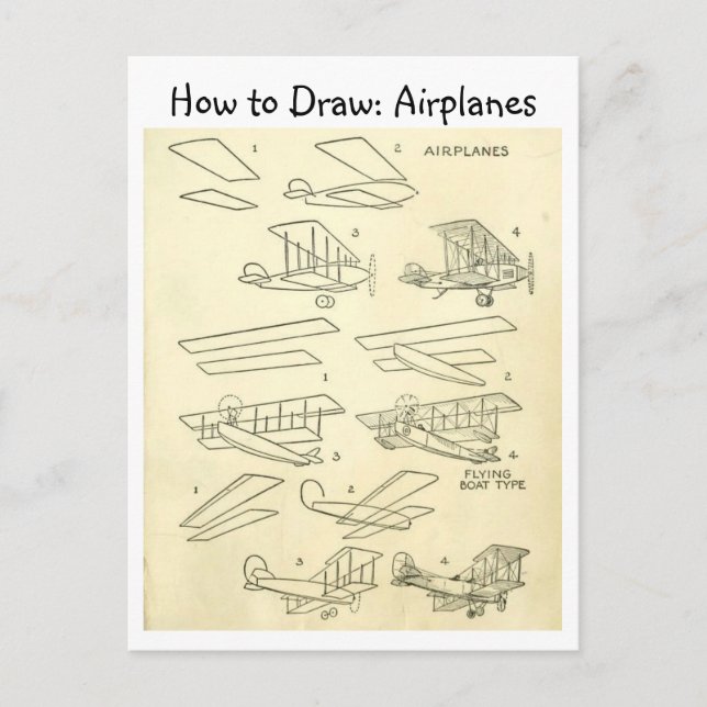 Carte Postale Vintage Apprenez à dessiner un avion (Devant)