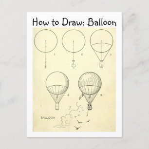 Carte Postale Vintage Apprenez à dessiner un ballon à air chaud