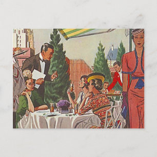 Carte Postale Vintage Après-midi Thé Déjeuner Amis