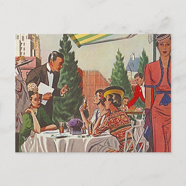 Carte Postale Vintage Après-midi Thé Déjeuner Amis (Devant)