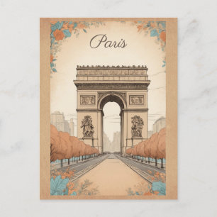 Carte Postale Vintage Arc De Triomphe Paris France Floral Travel