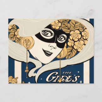 Carte Postale Vintage Art Nouveau Filles Mystic Club Lady Masqué