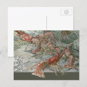 Carte Postale Vintage Art Nouveau, Lobsters in the Ocean