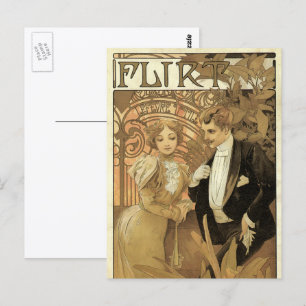 Carte Postale Vintage Art Nouveau Love Romance, Flirt by Mucha