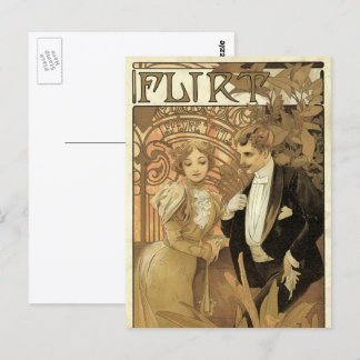 Carte Postale Vintage Art Nouveau Love Romance, Flirt by Mucha