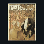 Carte Postale Vintage Art Nouveau Love Romance, Flirt by Mucha<br><div class="desc">Vintage illustration french Art Nouveau advertising poster design for Flirt Biscuits by Alphons Mucha. c. 1899. This love and romance advertisement design features a newlywed bride and groom couple flirting. The woman is in an elegant Victorian wedding gown and the man is in a dapper, fancy tuxedo. Getting married after...</div>