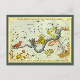 Carte Postale Vintage Astronomy, Hydra Snake Constellation Stars