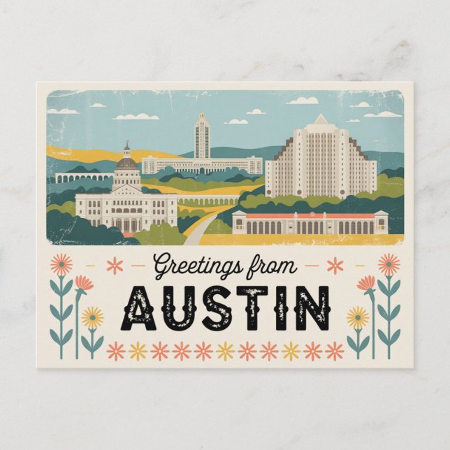 Carte postale vintage Austin | Salutations d'Austi (Devant)