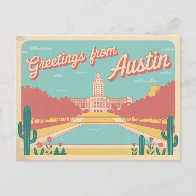Carte postale vintage Austin | Salutations d'Austi (Devant)