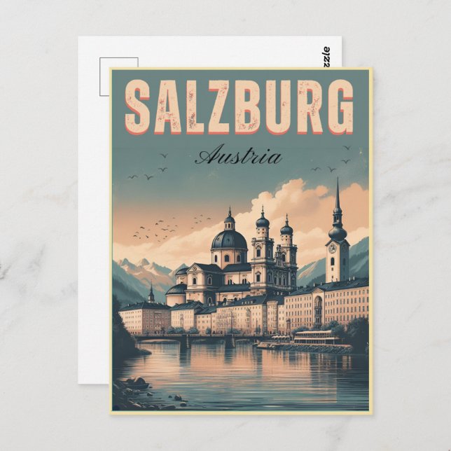 Carte Postale Vintage Autriche capitale salzbourg skyline (Devant / Derrière)