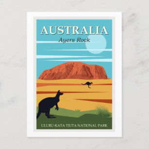 Carte Postale Vintage Ayers Rock Australie Kangaroos Travel