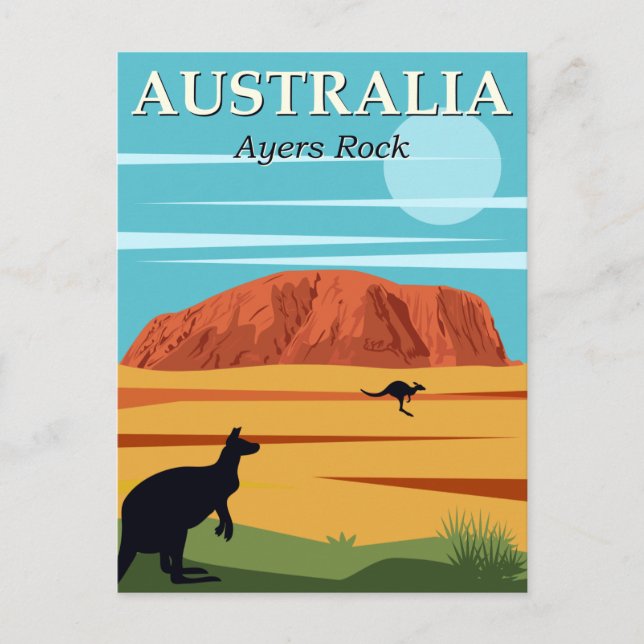 Carte Postale Vintage Ayers Rock Australie Kangaroos Travel (Devant)