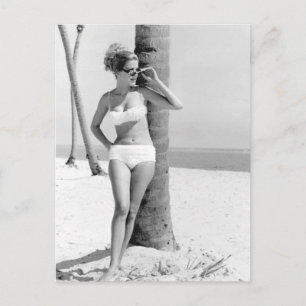 Carte Postale Vintage B&W Photo Floride Bikini Girl