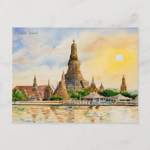 Carte Postale Vintage Bangkok Thaïlande Wat Travel aquarelle
