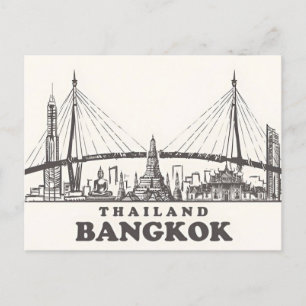 Carte Postale Vintage Bangkok Thaïlande Wat Travel aquarelle