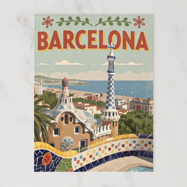 Carte Postale Vintage Barcelona Gaudí Travel (Créateur téléchargé)