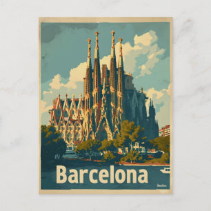 Carte Postale Vintage Barcelona Sagrada Familia