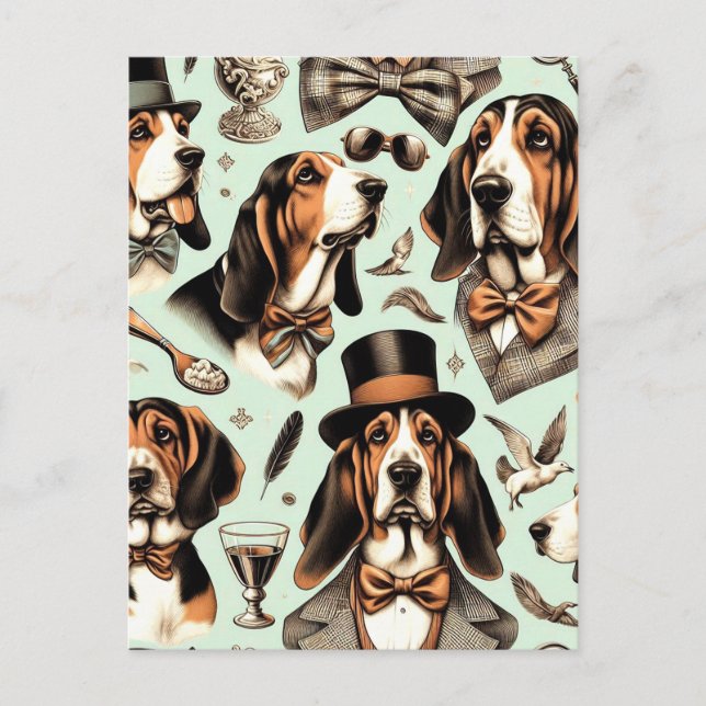 Carte Postale Vintage Basset Hound sans joint (Devant)