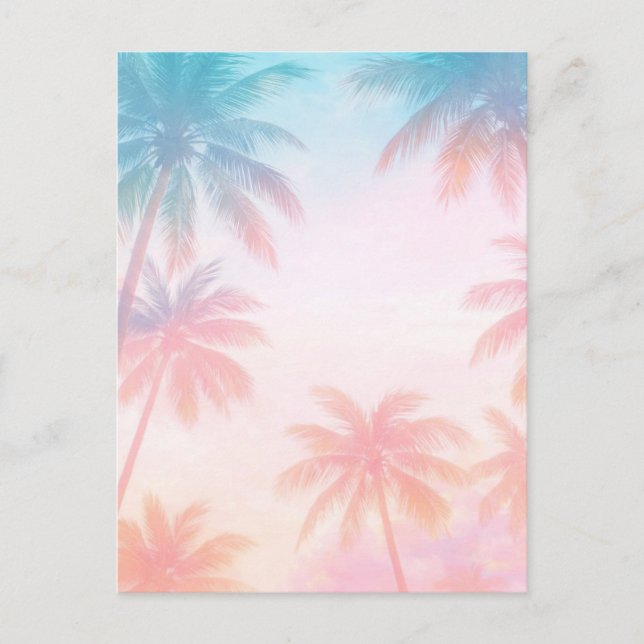 Carte Postale Vintage Beach Sunset Palm Trees Pastel             (Devant)