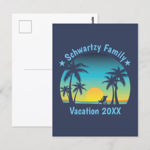 Carte Postale Vintage Beach Sunset Vacation Orange-blue lounger