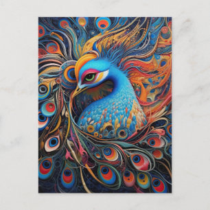 Carte Postale Vintage Beau Paon Art Nouveau