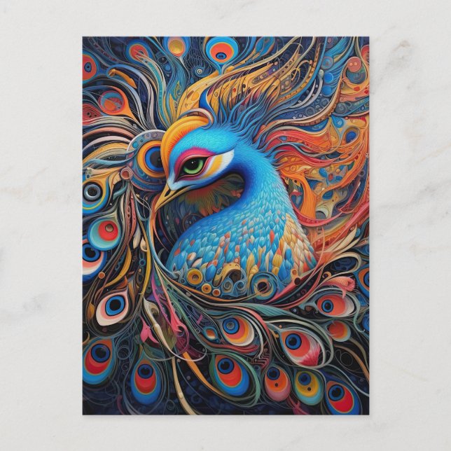 Carte Postale Vintage Beau Paon Art Nouveau (Devant)