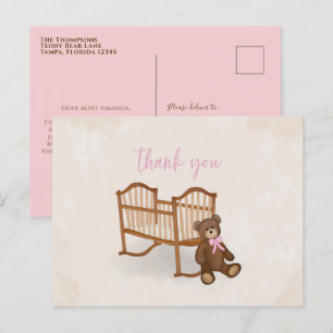 Carte Postale Vintage bébé Merci Élégant Ours en Teddy Rose