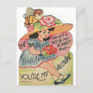 Carte Postale Vintage Bee in Her Bonnet Valentine