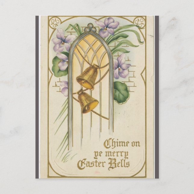 Carte Postale Vintage Bells and Purple Flowers Easter (Devant)