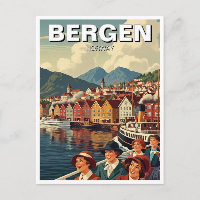 Carte Postale Vintage Bergen Norvège Voyage (Devant)