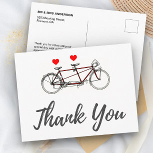 Carte Postale Vintage Bicyclette Tandem Mignonne Mariage Remerci