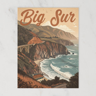 Carte Postale Vintage Big Sur : Vagues à flanc de falaise