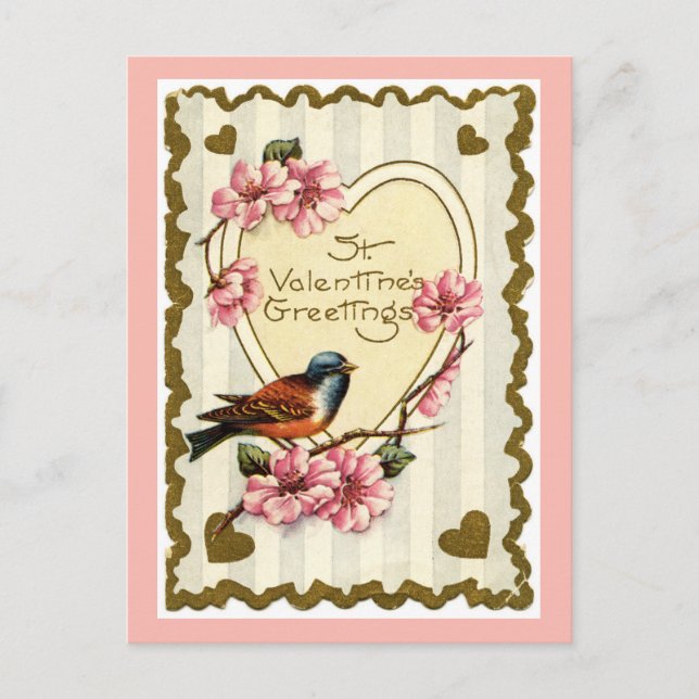 Carte postale vintage Bird Rose Valentine (Devant)