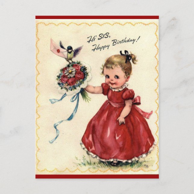 Carte postale vintage Birday Sister (Devant)