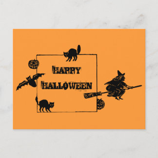 Carte postale vintage Black Cats Bat Citrouilles s