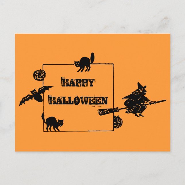 Carte postale vintage Black Cats Bat Citrouilles s (Devant)