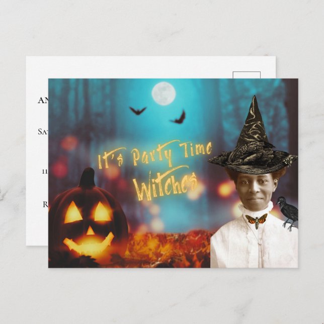 Carte Postale Vintage Black Witch Halloween Party (Devant / Derrière)