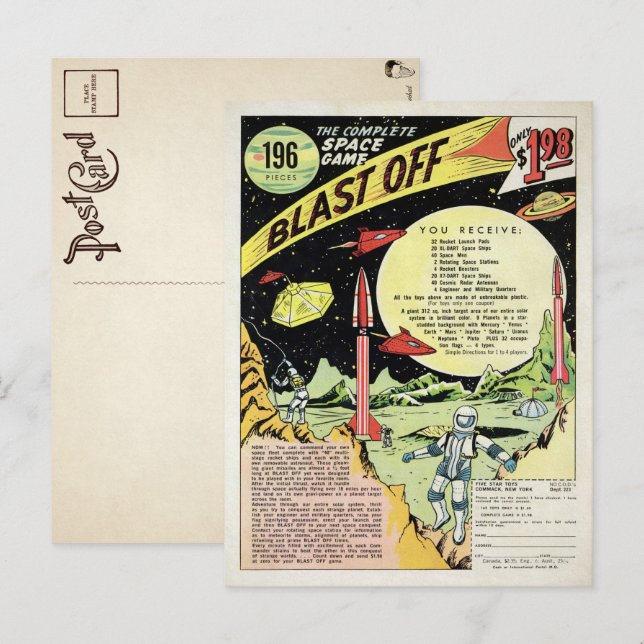 Carte Postale vintage Blast Off Game (Devant / Derrière)