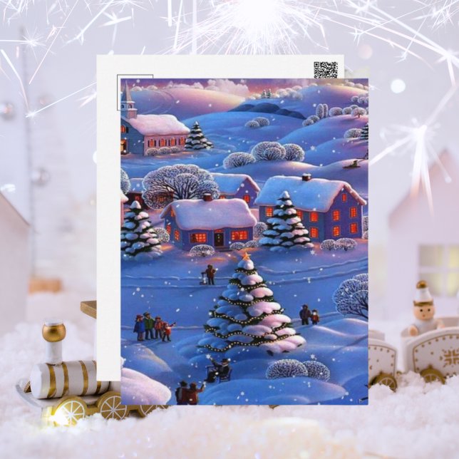 Carte Postale Vintage Bleu Noël hiver Wonderland Neige (Créateur téléchargé)