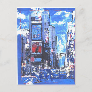 Carte Postale Vintage Blue and Black Watercolor Times Square NYC