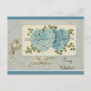 Carte Postale Vintage Blue Floral Valentine Coeurs avec