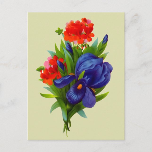 Carte postale vintage Blue Iris Flower Bouquet (Devant)