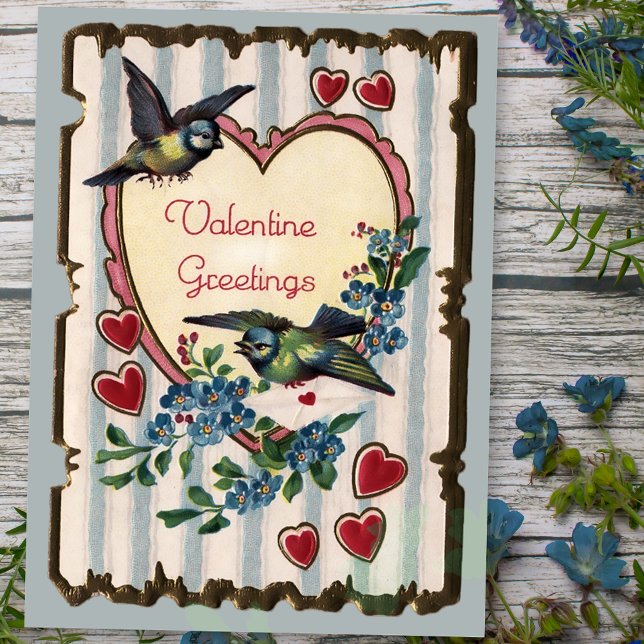 Carte postale vintage Bluebirds and Hearts Valenti (Créateur téléchargé)