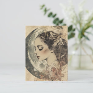 Carte Postale Vintage Boho Sideview femme et Crescent Moon