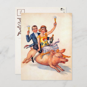 Carte postale vintage Boisson Couple équitation Co