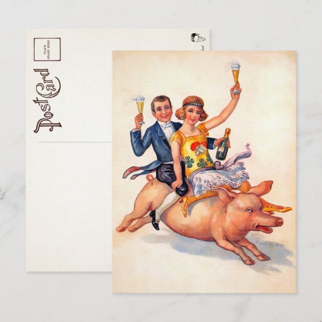 Carte postale vintage Boisson Couple équitation Co (Devant / Derrière)